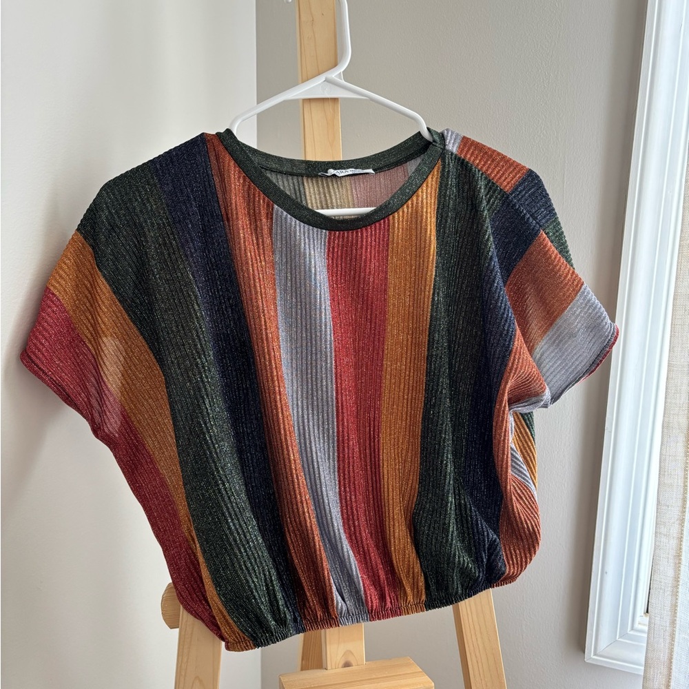 Zara Shimmery Boxy Cropped Shirt